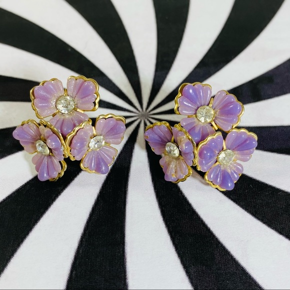 1960’s rare vintage lavender flower earrings - Picture 4 of 5